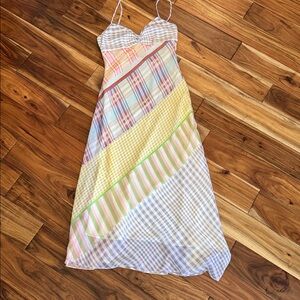 Women’s MNG multi plaid lined maxi dress, size 6-like new